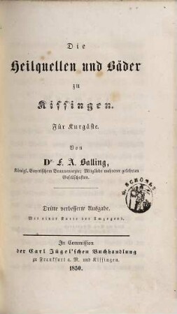 Die Heilquellen und Bäder zu Kissingen : für Kurgäste