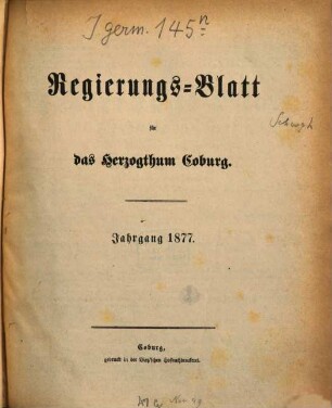 Regierungs-Blatt für das Herzogtum Coburg. 1877, 1877