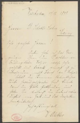 Brief an B. Schott's Söhne : 19.12.1899