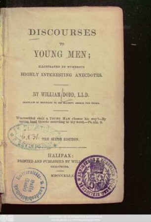 Discourses To Young Men : Illustrated By Numerous Highly Interesting Anecdotes