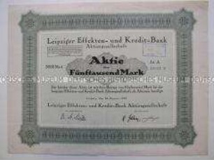 Aktie der Leipziger Effekten- und Kredit-Bank über 5000 Mark