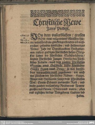 Christliche Newe Jares Predigt