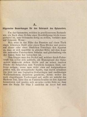 Instruction für den Gebrauch des patentirten Optometers in Buchform von Max Burgl