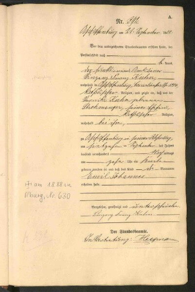 Standesamtsbuch der Stadt Aschaffenburg: Geburten 365/1900 - 184/1901