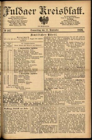 Erste Ausgabe vom Donnerstag, den 10. September 1896.
