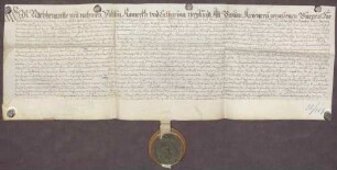 Gültverschreibung des Paltin Romeck und der Witwe Katharina Kröner, beide zu Nöttingen, über 100 Gulden Hauptgut, für das sie jährlich fünf Gulden an die geistliche Verwaltung zu Durlach zahlen.