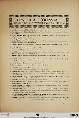 Erster Auctionstag Dienstag, den 18. November 1902, von 10 Uhr ab (Nr. 1-159)