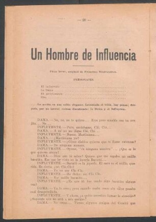 Un hombre de influencia : pieza breve original