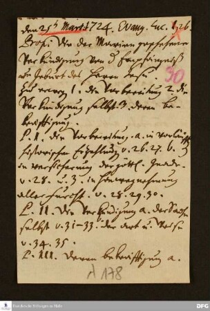 Disposition der Predigt von August Hermann Francke über Lk. 1, 26 am 25.03.1724.