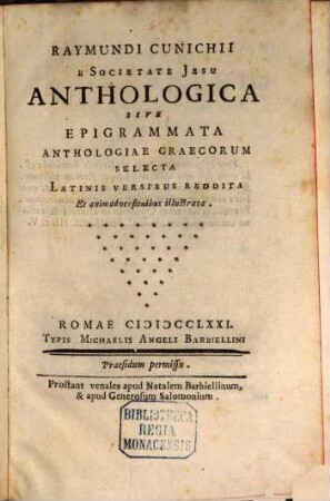 Anthologica sive epigrammata Anthologiae Graecorum selecta