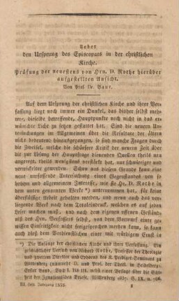 1-185 Ueber den Ursprung des Episcopats in der christlichen Kirche : Prüfung der neuestens von Herrn. D. Rothe hieruüber aufgestellten Ansicht