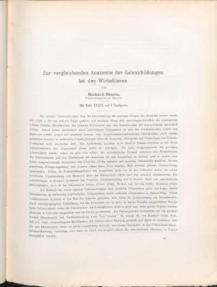 Zur vergleichenden Anatomie der Gelenkbildungen bei den Wirbeltieren.