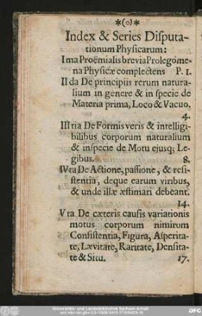 Index & Series Disputationum Physicarum: