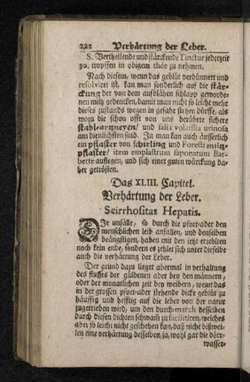 Das XLIII. Capitel. Verhärtung der Leber. Scirrhofitas Hepatis