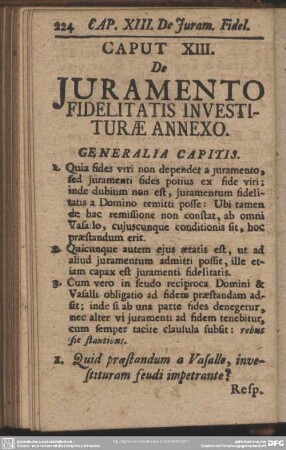 Caput XIII. De Juramento Fidelitatis Investiturae Annexo