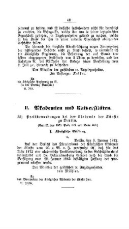 Preisbewerbungen bei der Akademie der Künste zu Berlin : [II. Akademien und Universitäten]