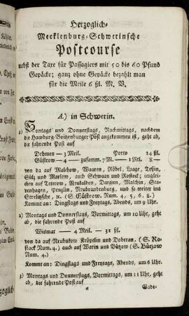 Herzoglich- Mecklenburg-Schwerinsche Postcourse [...]