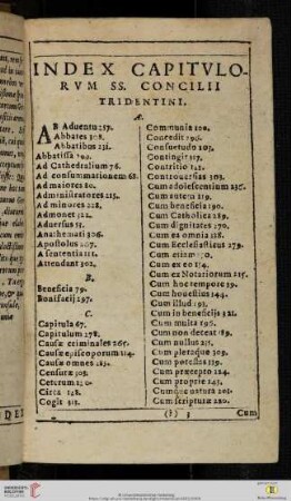 Index capitvlorvm ss. Concilii Tridentini