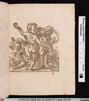Vier Putti mit Musikinstrumenten.