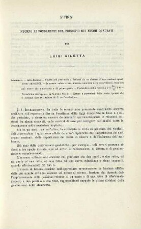 Intorno ai fondamenti del principio dei minimi quadrati.