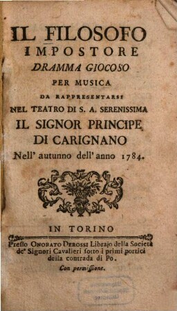 Il filosofo impostore : Dramma giocoso per musica
