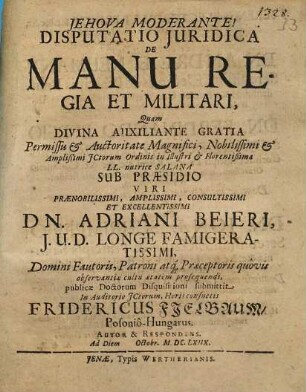 Disputatio iuridica de manu regia et militari