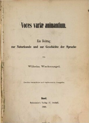 Voces variae animantium : ein Beitrag zur Naturkunde und zur Geschichte der Sprache