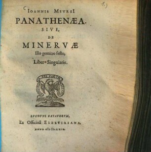 Panathenaea, Sive de Minervae illo gemino festo, liber singularis