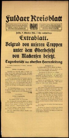 Ausgabe vom Samstag, den 09. Oktober 1915.