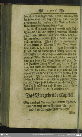 Das Vierzehende Capitel. Wie Lutheri Version von denen Widersachern auff unterschiedene Art getadelt und angefochten worden