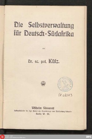 Die Selbstverwaltung für Deutsch-Südafrika