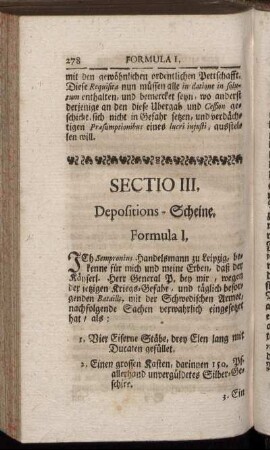 Sectio III. Depositions-Scheine.