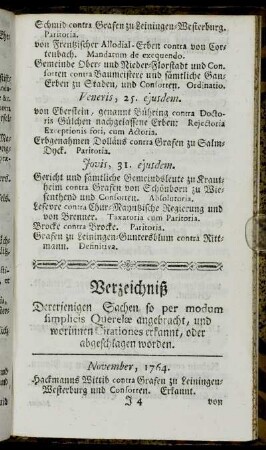 Verzeichniß Dererjenigen Sachen, so per modum simplicis Querelae angebracht,[...]