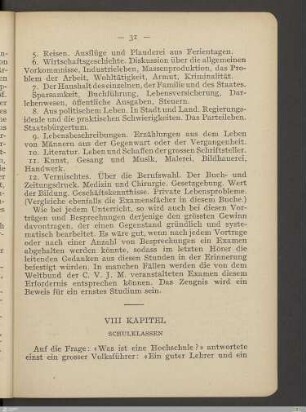 VIII. Kapitel - Schulklassen