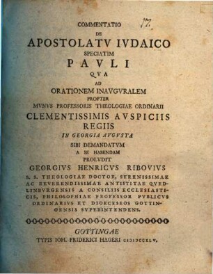 Commentatio de apostolatu Iudaico, speciatim Pauli