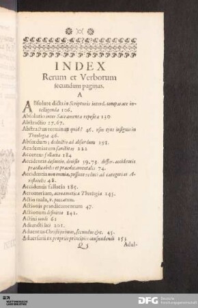 Index Rerum et Verborum.