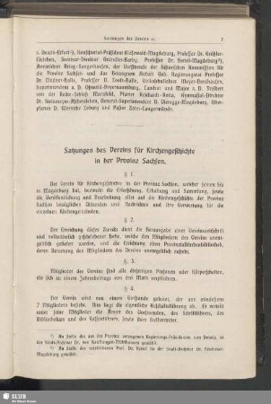 Satzungen des Verein für Kirchengeschichte in der Provinz Sachsen