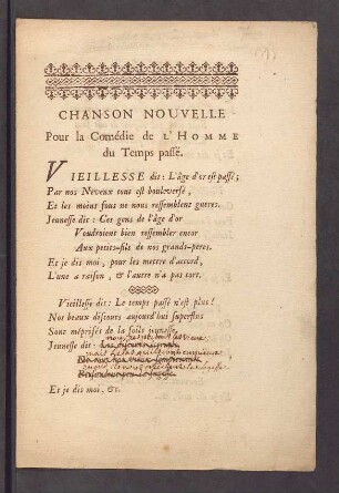 Chanson Nouvelle Pour la Comédie de L'Homme du Temps passé