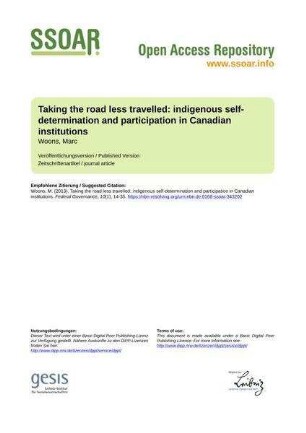 Taking the road less travelled: indigenous self-determination and participation in Canadian institutions