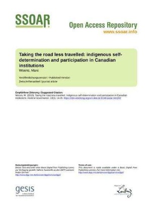 Taking the road less travelled: indigenous self-determination and participation in Canadian institutions