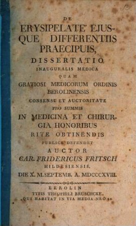 De erysipelate eiusque differentiis praecipuis : diss. inaug. med.