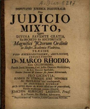 Disputatio Juridica Inauguralis De Judicio Mixto