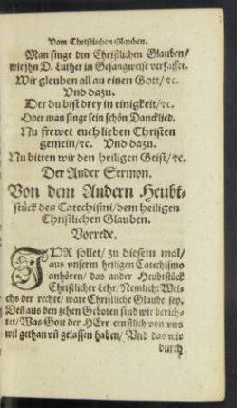 Der Ander Sermon. Von dem Andern Heubtstück des Catechismi/ dem heiligen Christlichen Glauben.