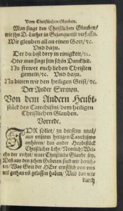 Der Ander Sermon. Von dem Andern Heubtstück des Catechismi/ dem heiligen Christlichen Glauben.
