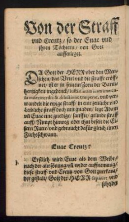 Von der Straff und Creutz/ so der Evae und ihren Töchtern/ von Gott aufferleget.