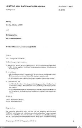 Antrag der CDU: Breitband-Telekommunikationsnetz