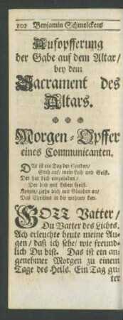 Morgen-Opffer eines Communicanten