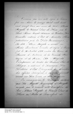 Beitritt Hessens zum Frankfurter Vertrag vom 20. Juli 1819. (Ratifikation Rußlands, paraphiert)