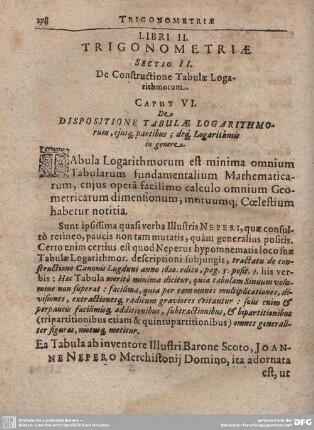 Caput VI. De Dispositione Tabulae Logarithmorum...