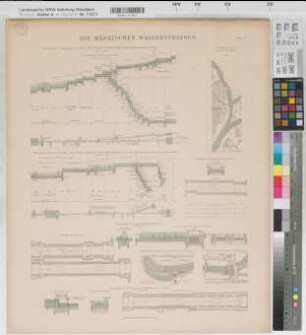 Preußen (Königreich) Wasserstraßen: Märkische Wasserstraßen Blatt 10 Wasserstand, Einzelpläne, Einzelbauwerke 1891 1 : 250 - 400 000 64 x 54 Druck: Bogdan Gisevius, Berlin B Nr. 528